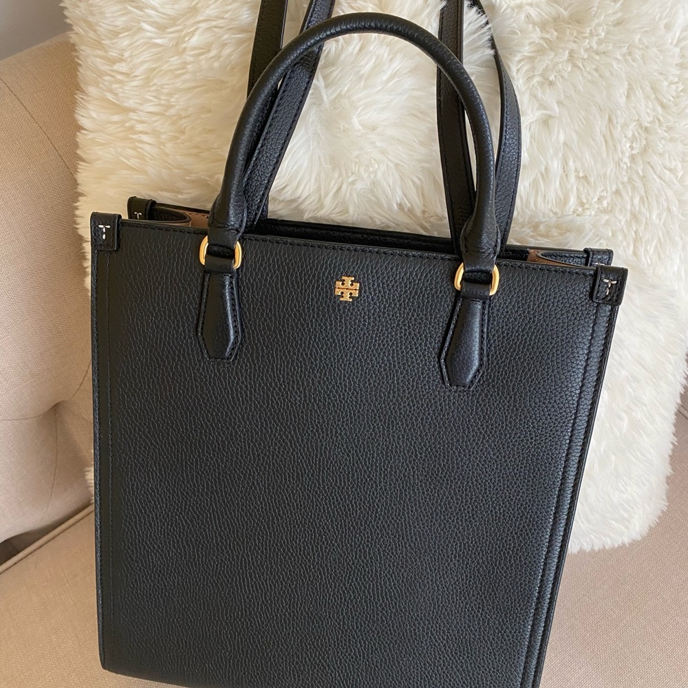 NEW Tory Burch Blake Black Medium Pebbled Leather Shopping Tote Bag Handbag